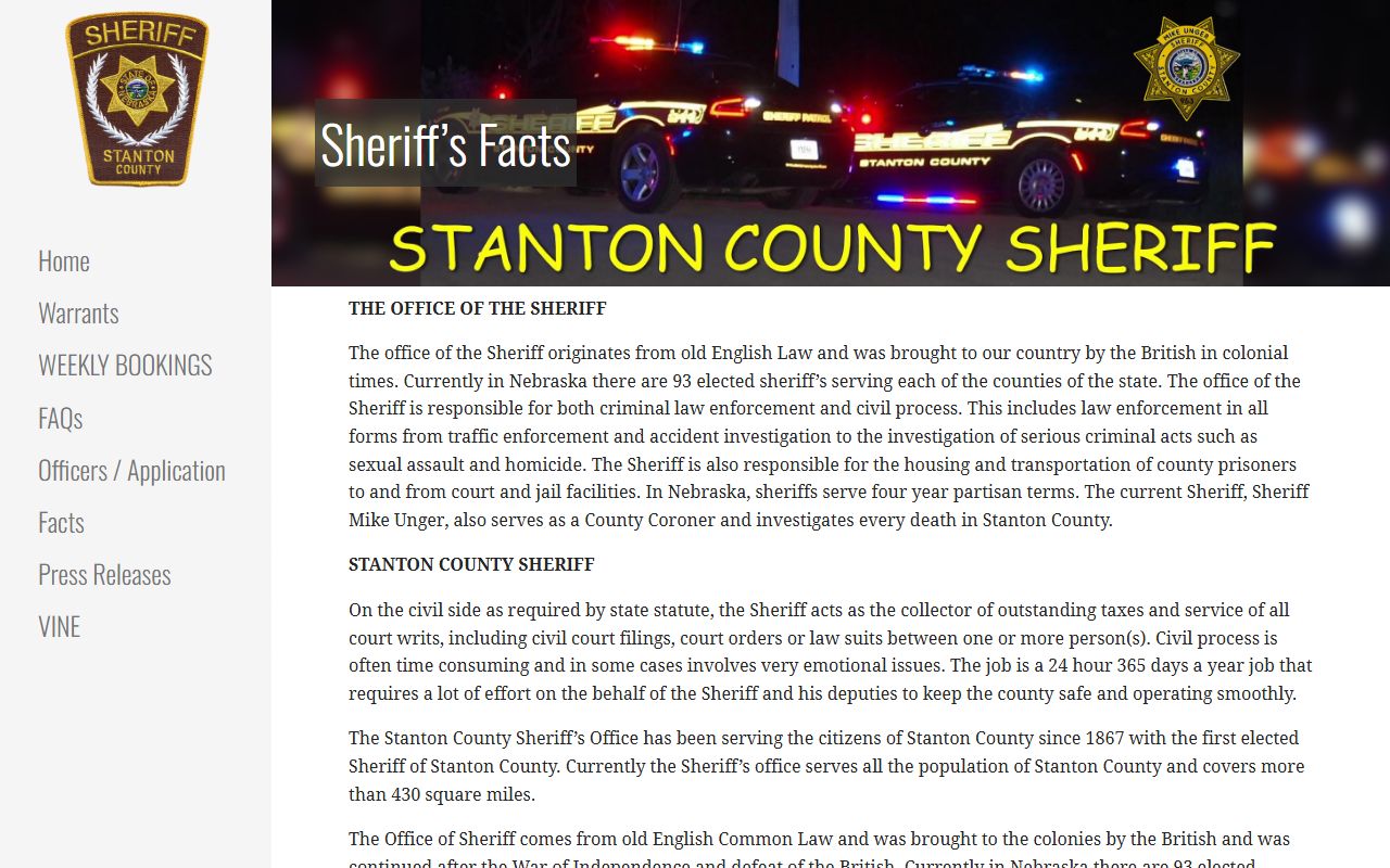 Stanton County jail mugshots no jail facility facts page